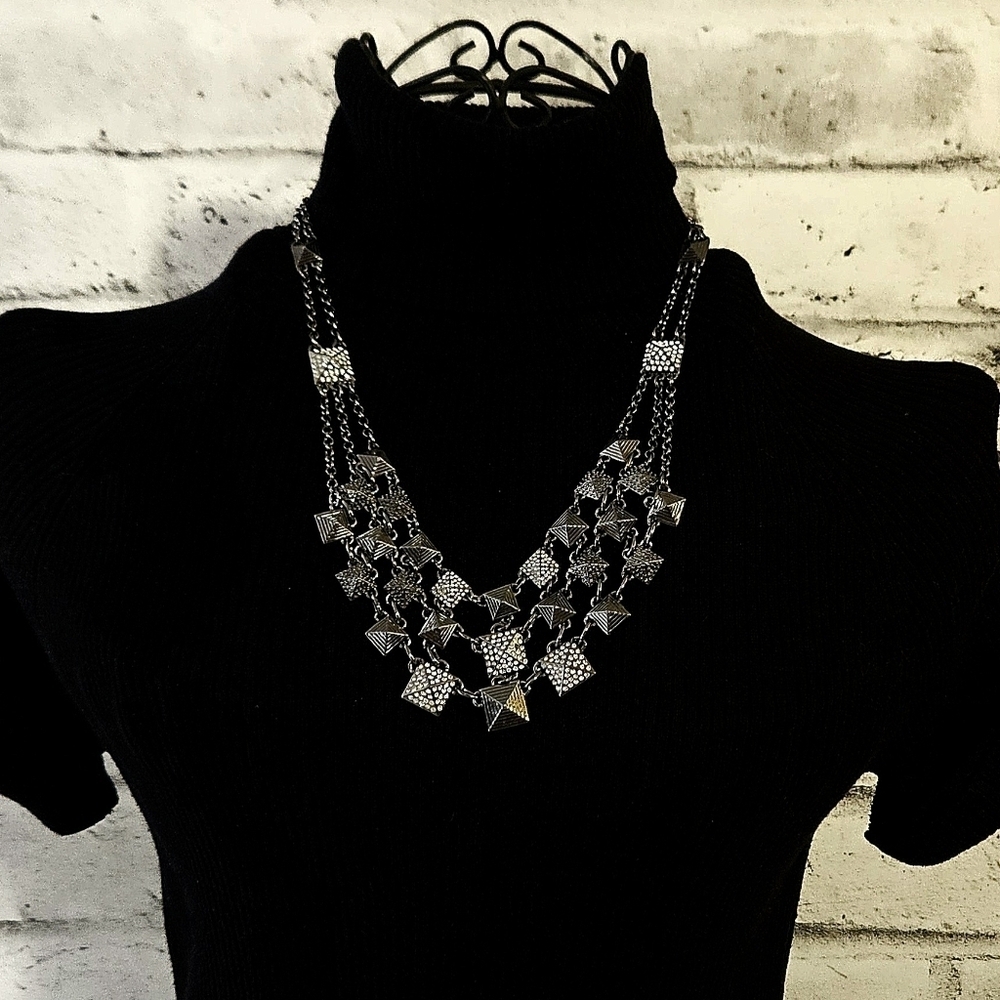 Lia Sophia Metropolis Hematite Tone Multi Strand Statement Necklace